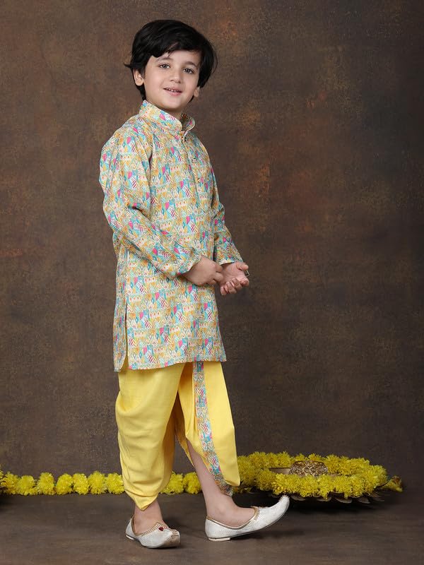Image of superminis Boys Cotton Solid Jacket, Kurta Dhoti Set
