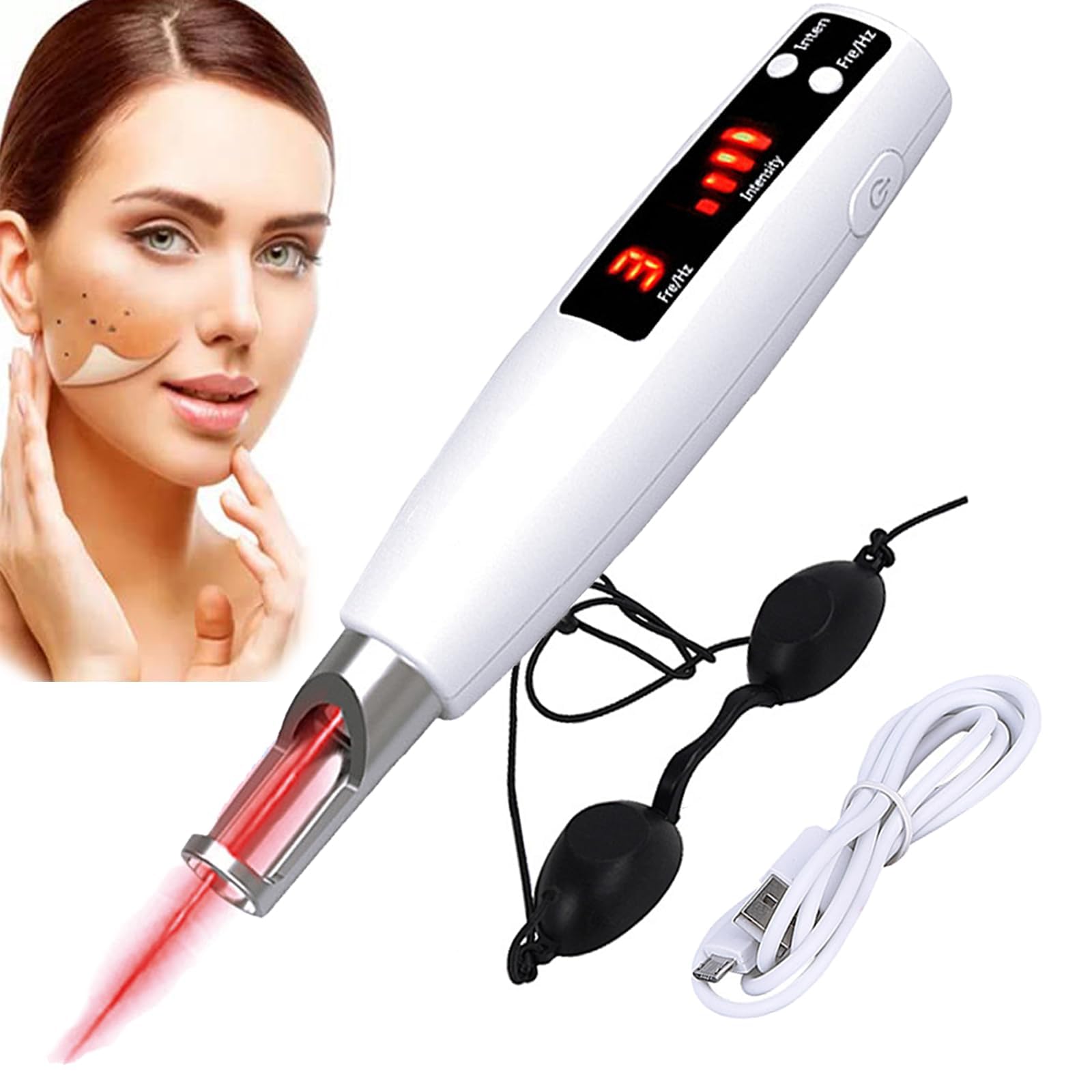 Picosekunden-Stift für zuhause zur Entfernung von Sommersprossen, Muttermalen und Pigmentflecken, LCD-Anzeige, Blaulicht, 9 Modi,Rot
