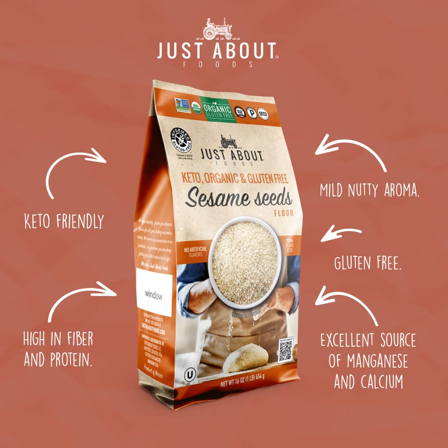 Vista 3 de Just About Foods - Harina de semillas de sésamo keto orgánica, 1 libra, paleo, kosher, sin gluten, paquete de 1