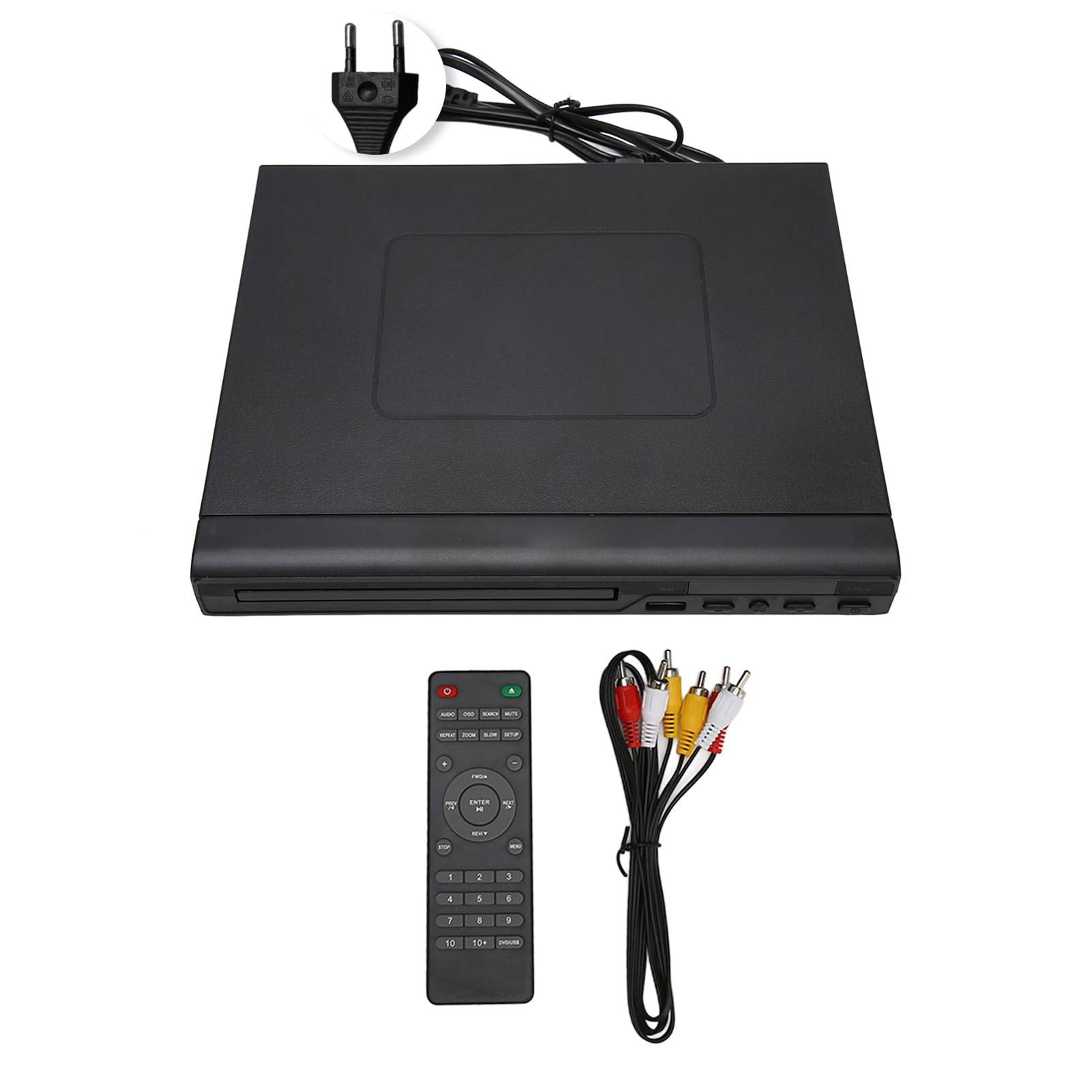Asixxsix Mini lettore DVD, compatibile con DVD R RW JPEG CD R CD RW, scansione progressiva 720P Up Conversion, multilingua USB 2.0, con telecomando e (Spina europea)