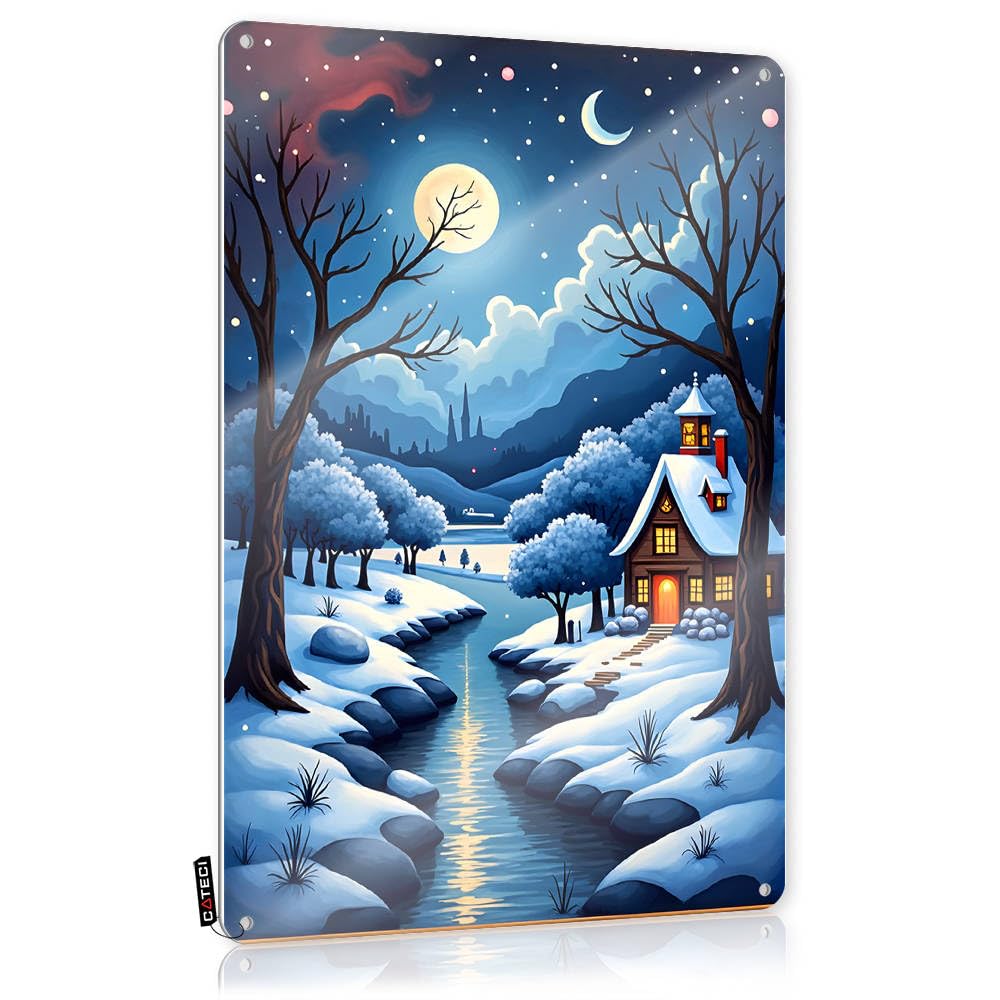 Fzfn Colour Funny Sign Custom Cool A Cozy Winter Cottage By Moonlight For Mountain - Funny Customizable(30X40cm)