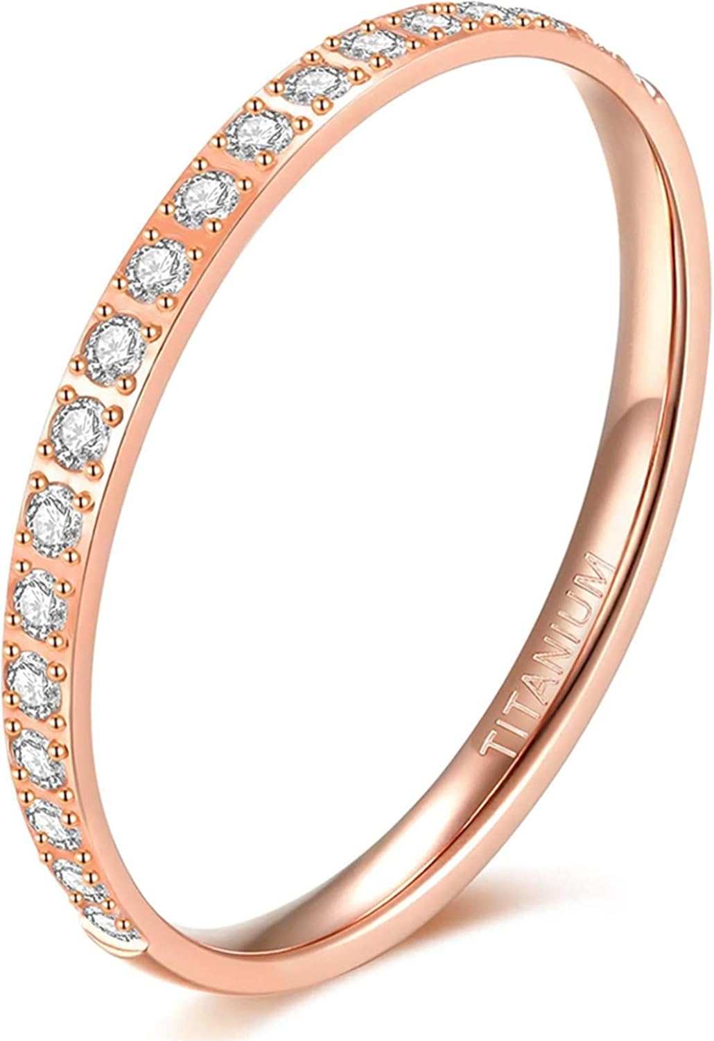 Zakk Women Titanium Eternity Ring Cubic Zirconia Engagement Promise Wedding Band 2mm Comfort Fit (Rose Gold-Half Eternity,Size H)