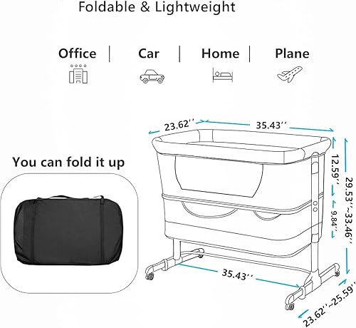 Miniatura 8 de Cuna de bebé, cuna 3 en 1 para bebé, cuna de noche, cama portátil ajustable para bebé, cama imprescindible para recién nacido, color gris
