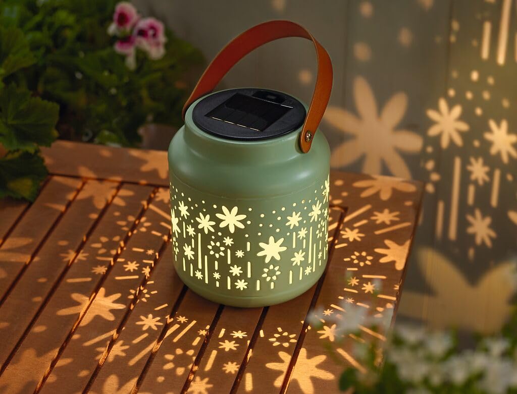 moses. Blatt & Blüte Solar-Licht Schattenzauber – Solarleuchte für Garten, Terrasse oder Balkon, mit Lichtprojektion, herausnehmbarem Solarmodul und LED-Licht, auch als Kerzenhalter nutzbar