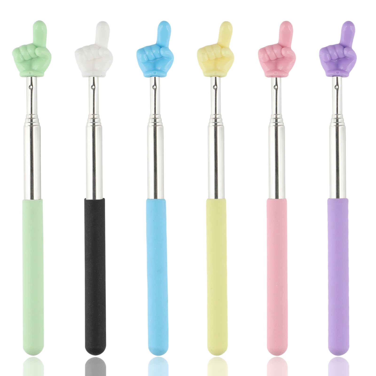 LOGJAM 6 Pcs Telescopic Teacher Pointer, Extendable Finger Pointer Stick, Retractable Pointers Extends to 27.3 Inches(6 Colors)