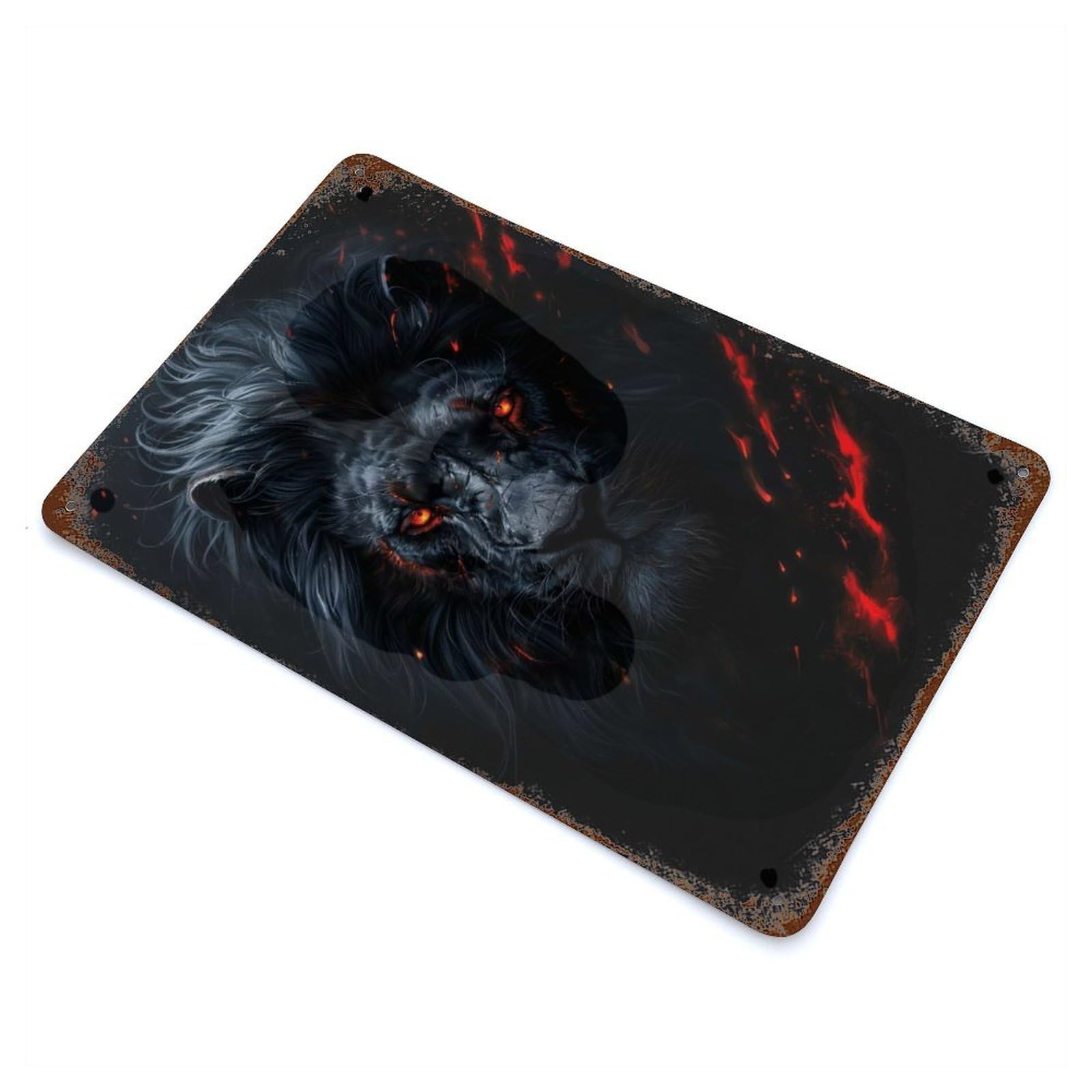 Evil Black Lion Aged Metal Wall Plaque 11.8"x7.9", Farmhouse Wall Decor for Office, Studio And Wall Decor