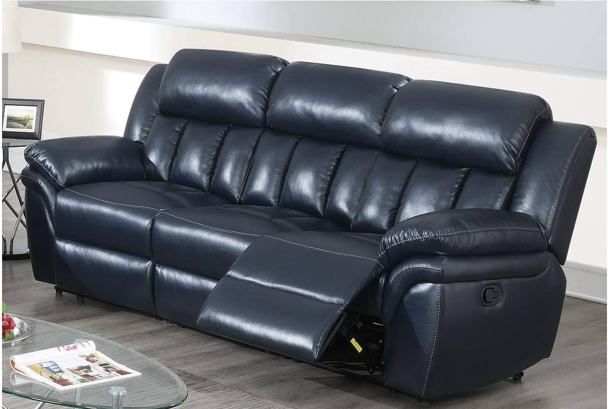 Bagheria 3 Pieces Power Motion Sofa Set in Navy Blue Leather Gel