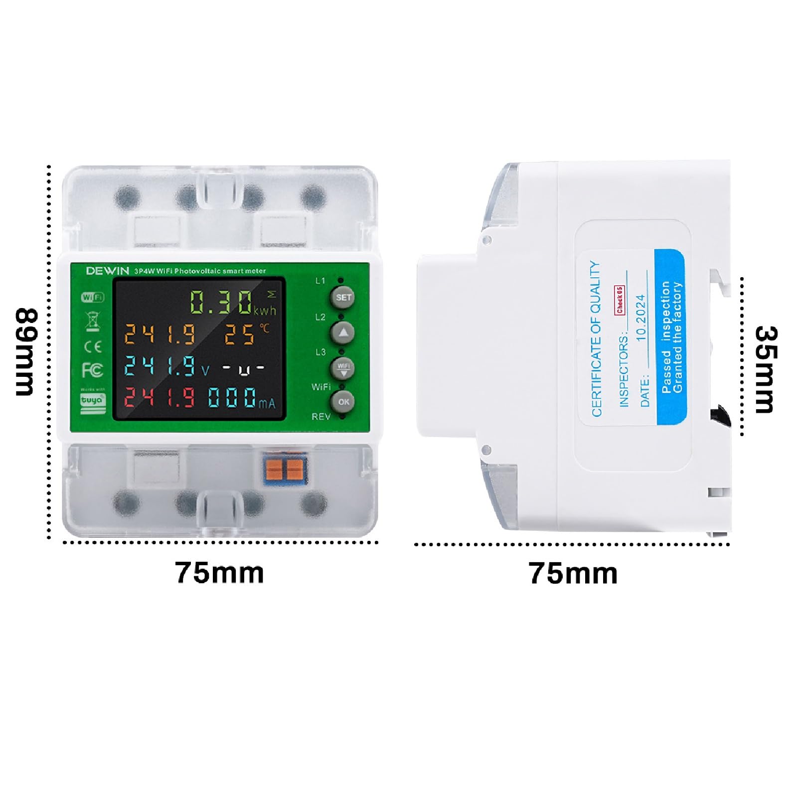 DEWIN Contatore Energia Elettrica Trifase WiFi, 100A 380VAC Misuratore di Consumo Elettrico WiFi Contatore Elettrico Trifase con Controllo del Tempo/Protezione Sovratensione ECC.