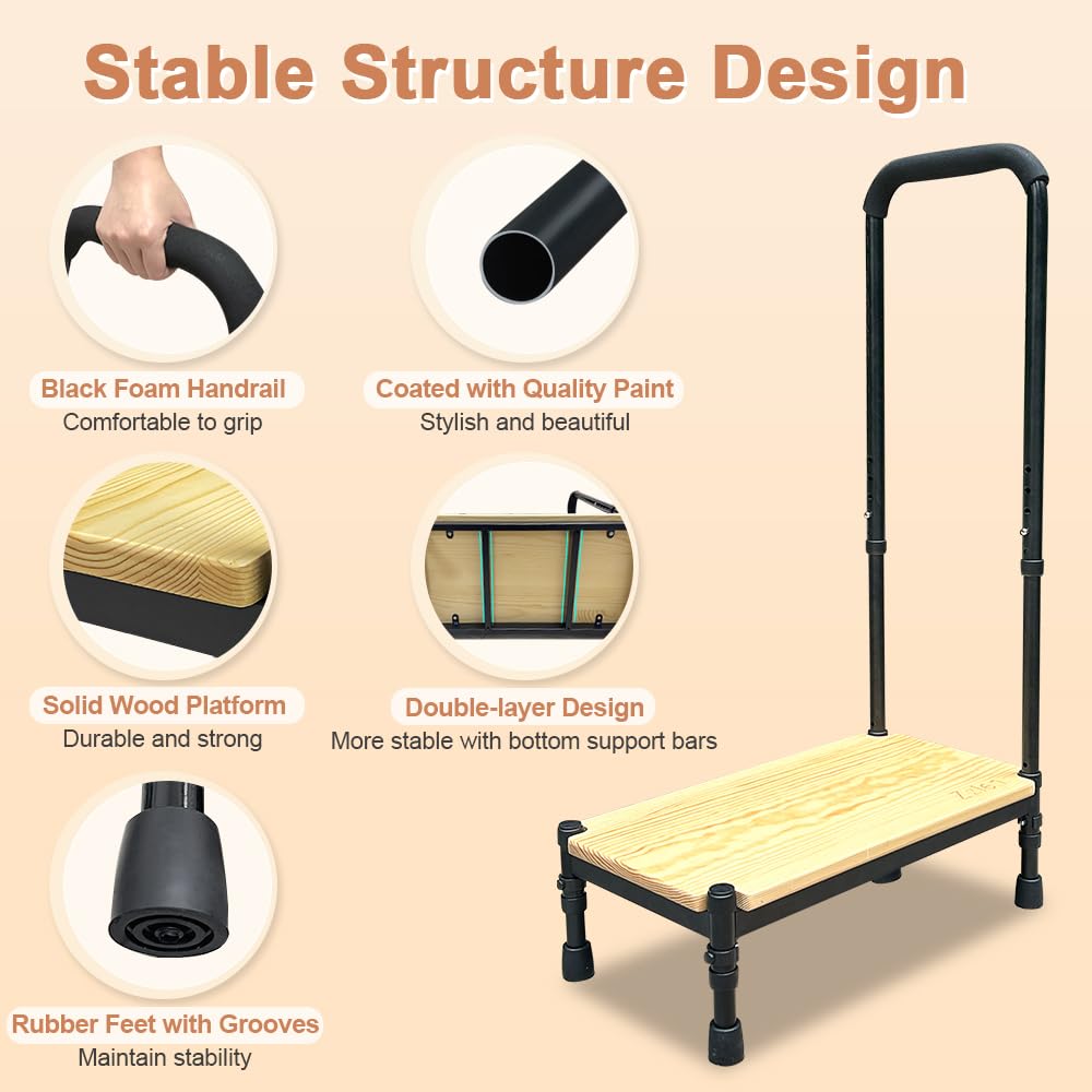 Zelen Bed Steps for High Beds for Adults Bedside Step Stool for Elderly Bed Assist Rails Seniors Medical Foot Step Stool with Handle Portable Handicap Steps Platform for Car, SUV, Bedroom
