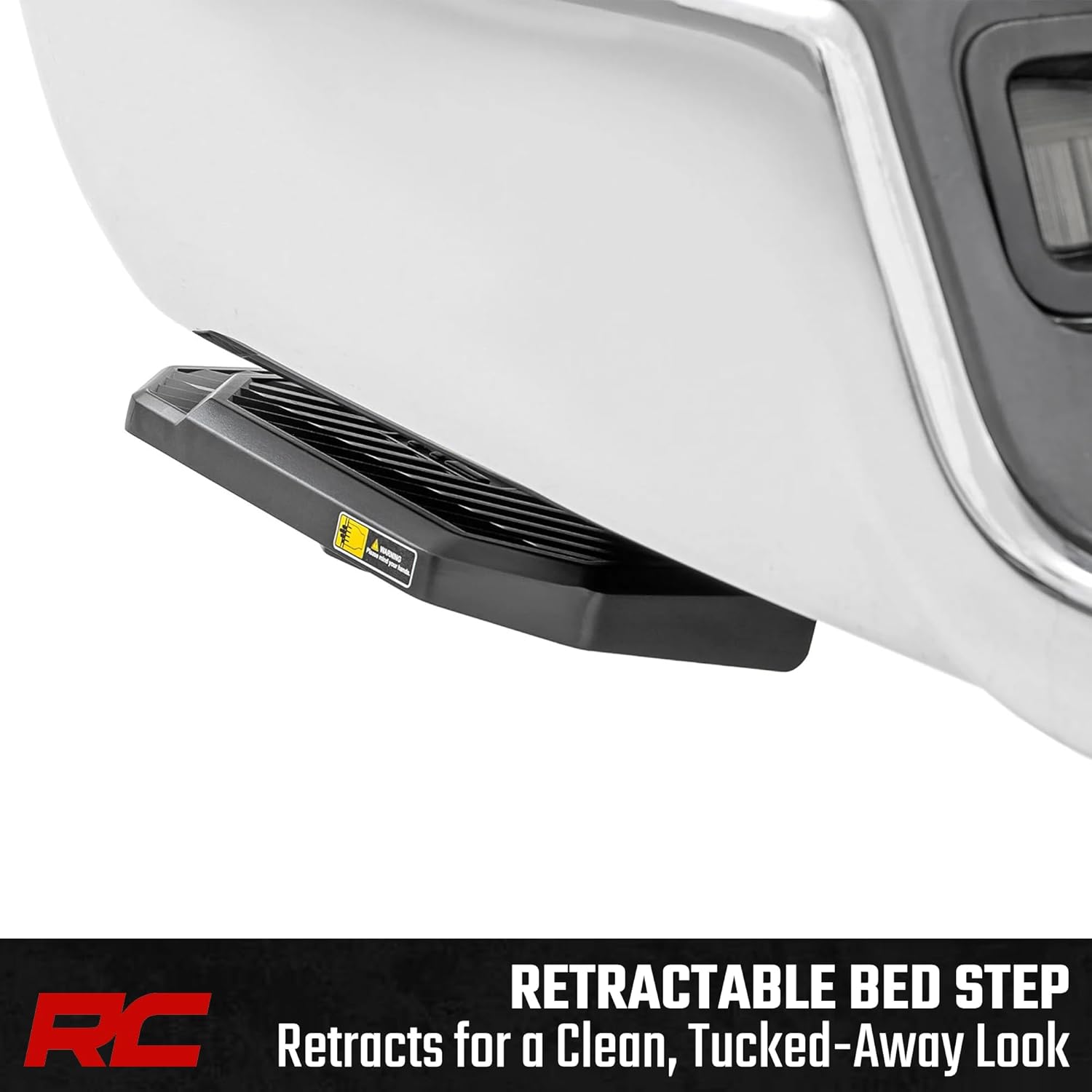 Rough Country Retractable Bed Step for Ram 1500 Truck (2009-2018) - Driver Side, Manual Pull Tailgate Step, Non-Slip Truck Step