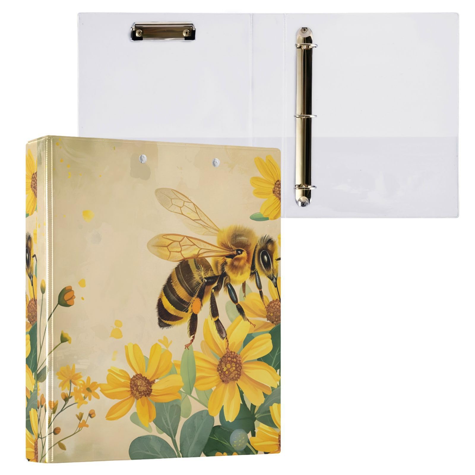 3 Ring Binder, Vintage Flower Honey Bee File Folder Holds 200 Sheets File Storage for Women Men School Office Supplie