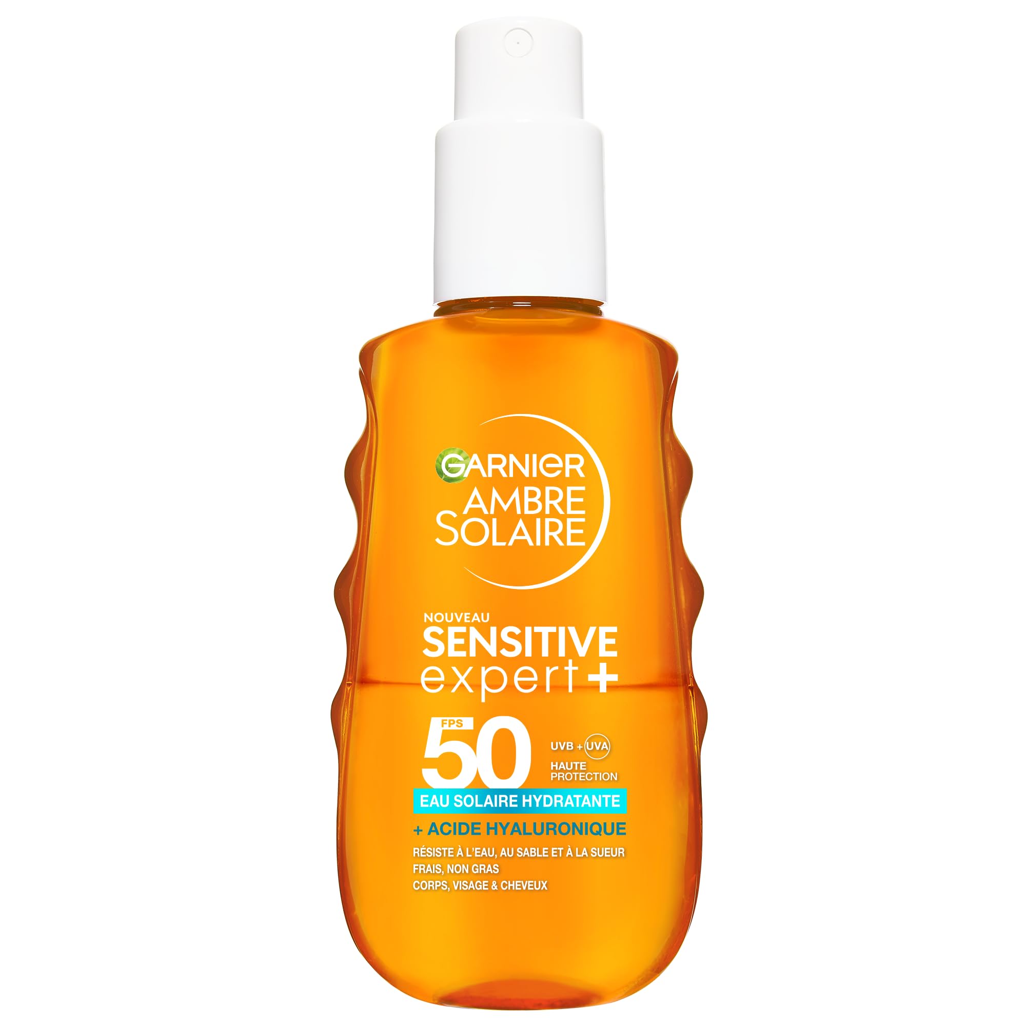 Garnier Ambre Solaire Eau Biphase SPF 50 - Protection Solaire Légère pour Visage, Corps & Cheveux