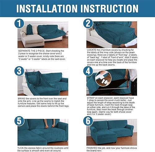 Miniatura 7 de Fundas de sofá de lujo en forma de L, 2 piezas, fundas de sofá modular, funda elástica de terciopelo para sofá esquinero con correas en la parte