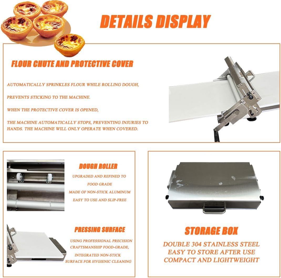 Sfogliatrice Manuale Pieghevole, Sfogliatrice Professionale Compatta con Piano di Lavoro, in Acciaio Inox, Spessore Regolabile da 0 A 27 Mm, Ideale per Preparare Croste di Fudge R300