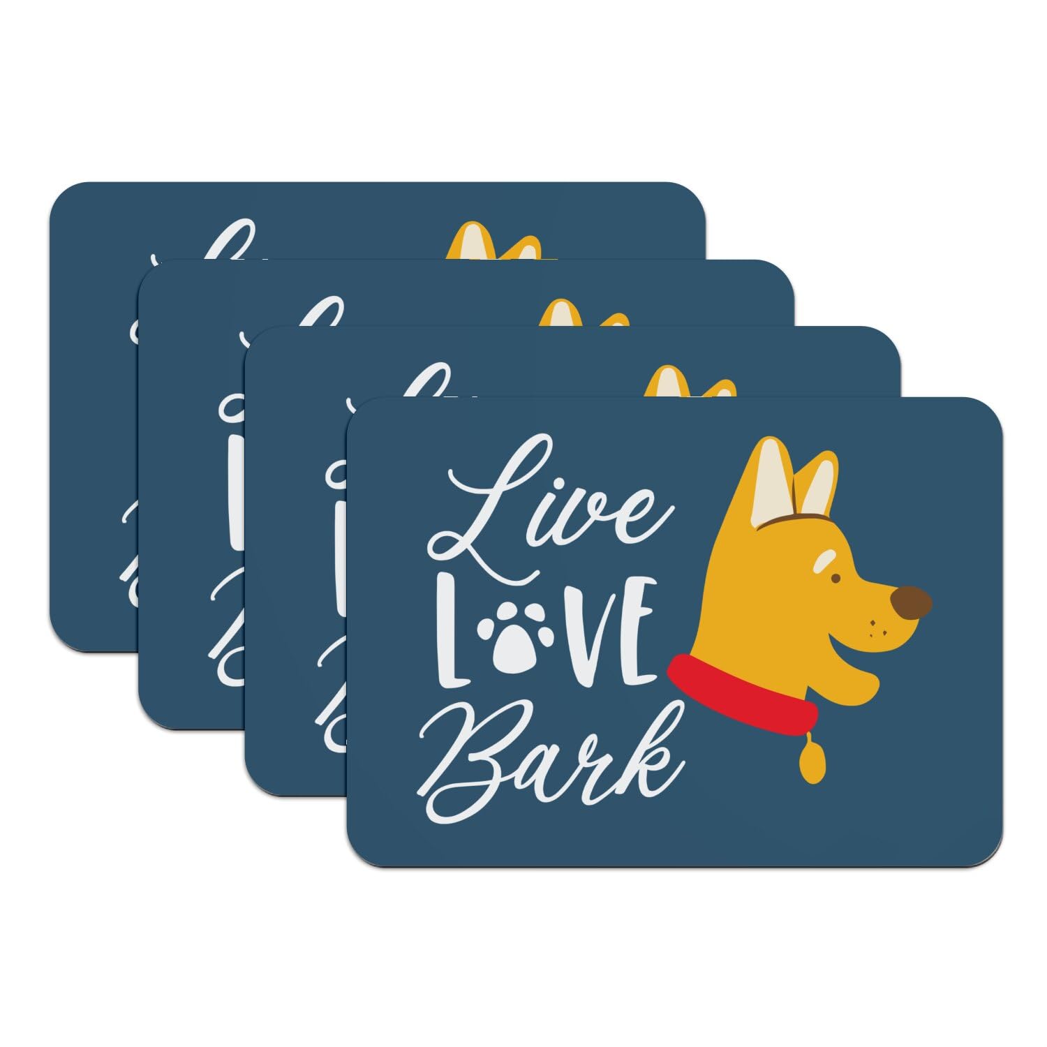 Sets de table bleu chien Live Love Bark en caoutchouc grand format x4