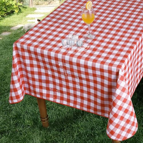 Romanstile Tovaglia Rettangolare Plastificata Antimacchia 140x180 cm a Quadretti Rossi e Bianchi Tovaglie in PVC Impermeabile per Cucina, Sala da Pranzo, Tavolo da Interni, Colazioni e Cene Quotidiane
