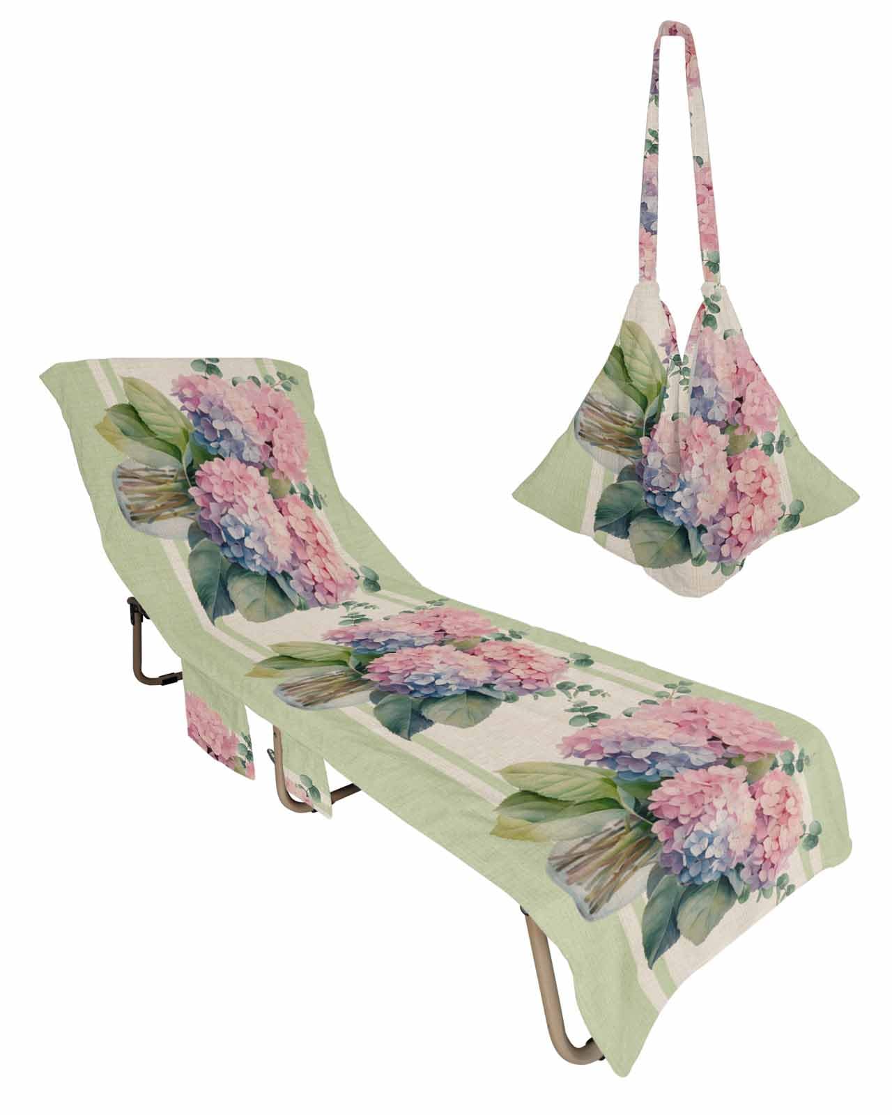 Vintage Botanical Beach Lounge Chair Towel Cover, Soft Chaise Lounge Towel with Side Pockets Patio Pool Chairs Cover for Beach/Pool Sunbathing 29x85 Spring Floral Teal Pink Watercolor