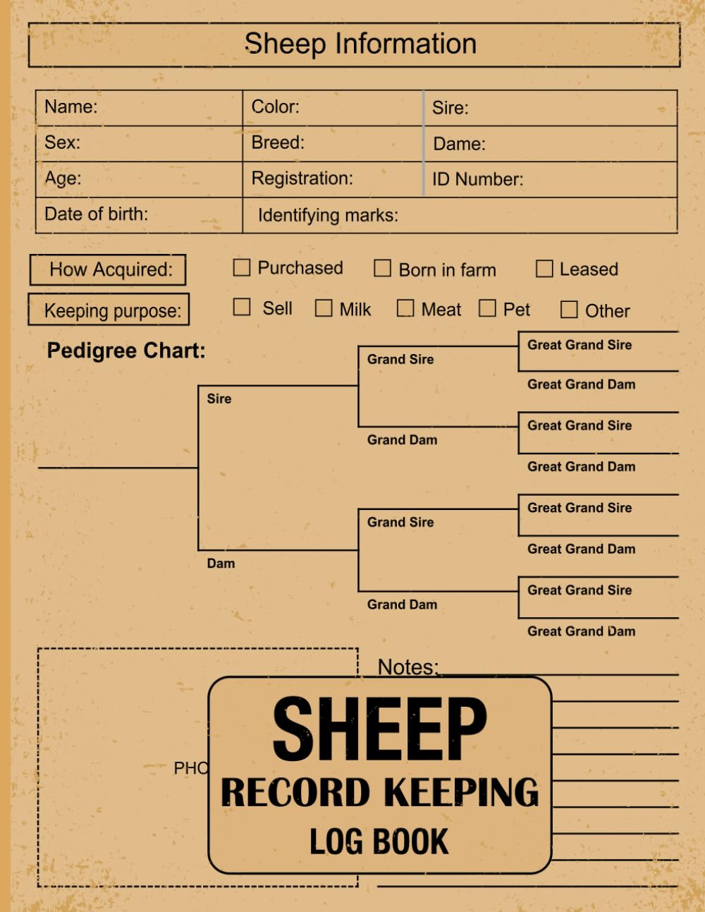 Sheep Record Keeping Log Book Keep Track of Sheep Identification