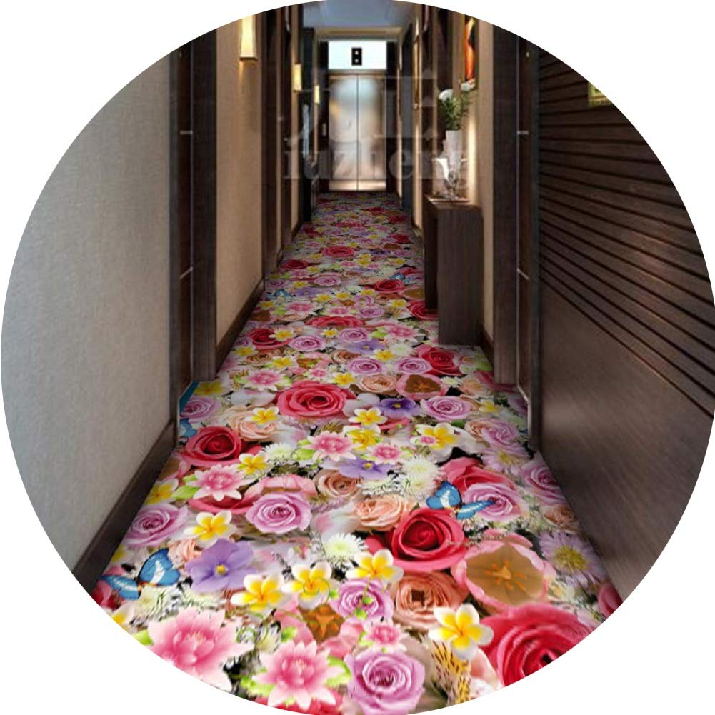 Alfombras de pasillo largo con diseño 3D de rosa romántica y un espesor de 6 mm