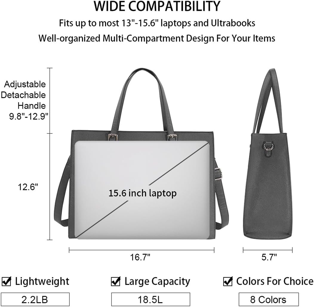 Laptop Bag for Women Waterproof Lightweight Leather 15.6 Inch Computer Tote Bag Business Office Briefcase Large Capacity Handbag Shoulder Bag Professional Office Work Bag 15.6 Inch Grey - Image 4