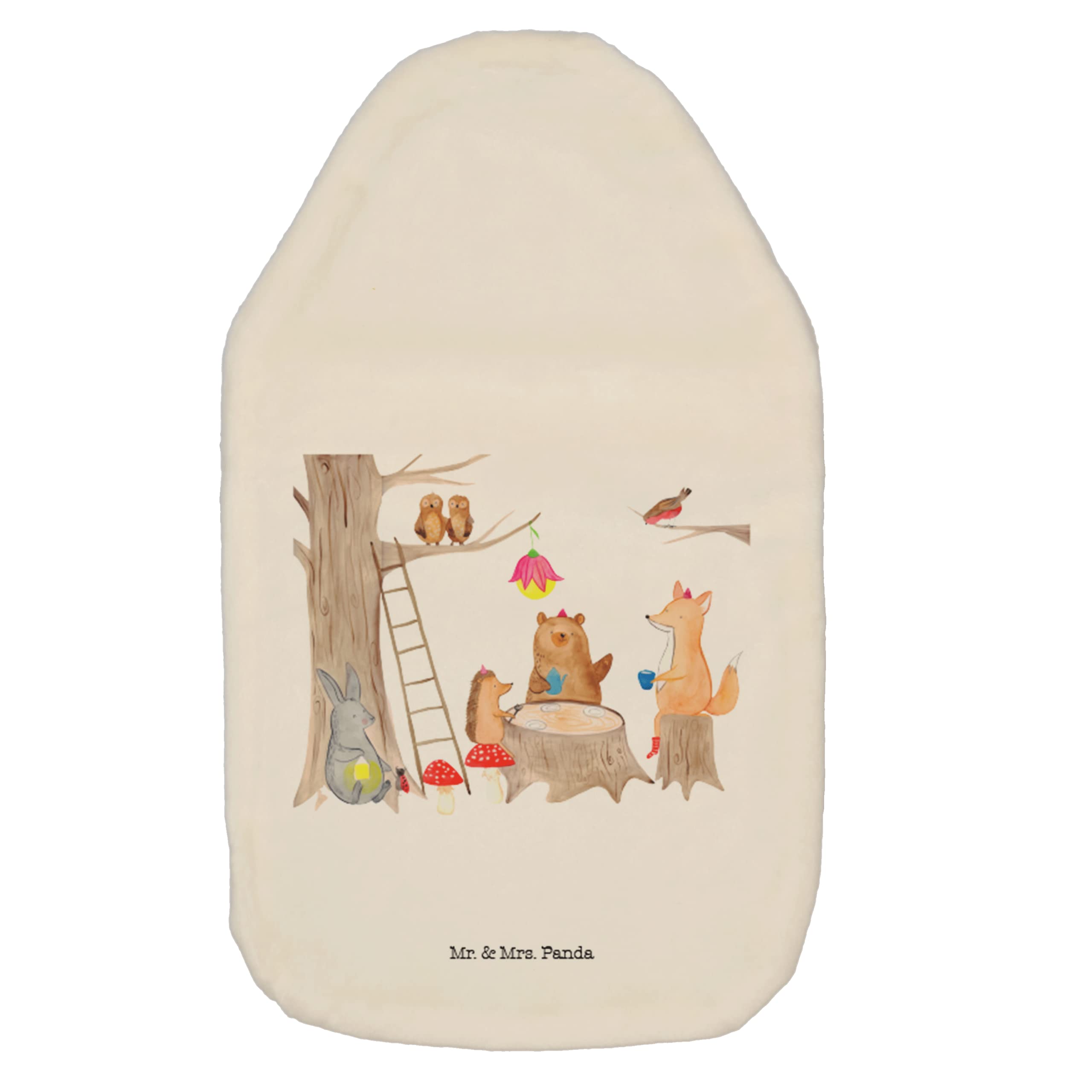 Mr. & Mrs. Panda Wärmflasche Waldtiere Picknick - Geschenk, lustige Sprüche, Kleine Wärmflasche, Kinderwärmflasche, Wärmflasche mit Bezug,