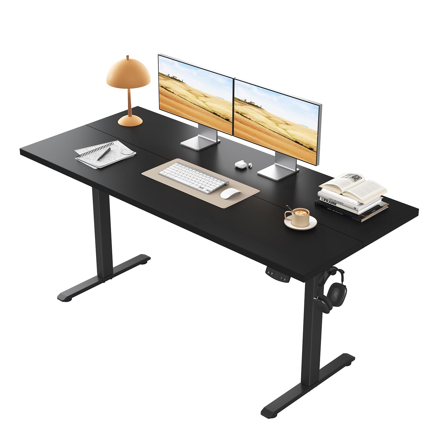 Klicelor Höhenverstellbarer Schreibtisch, Elektrischer Steh-Sitz Bürotisch, Computertisch mit 2 Memory-Funktionen, Stehpult, 100 x 60 cm, Schwarz