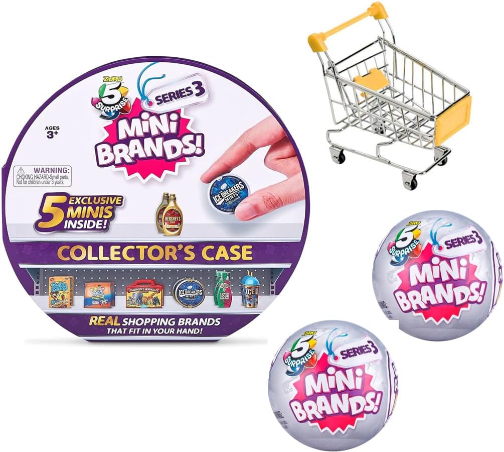 ISD 5 Surprise Mini Brands Bundle with Mini Shopping cart, 2 Mini Brands Balls, and Collector case (Series 3 Bundle)