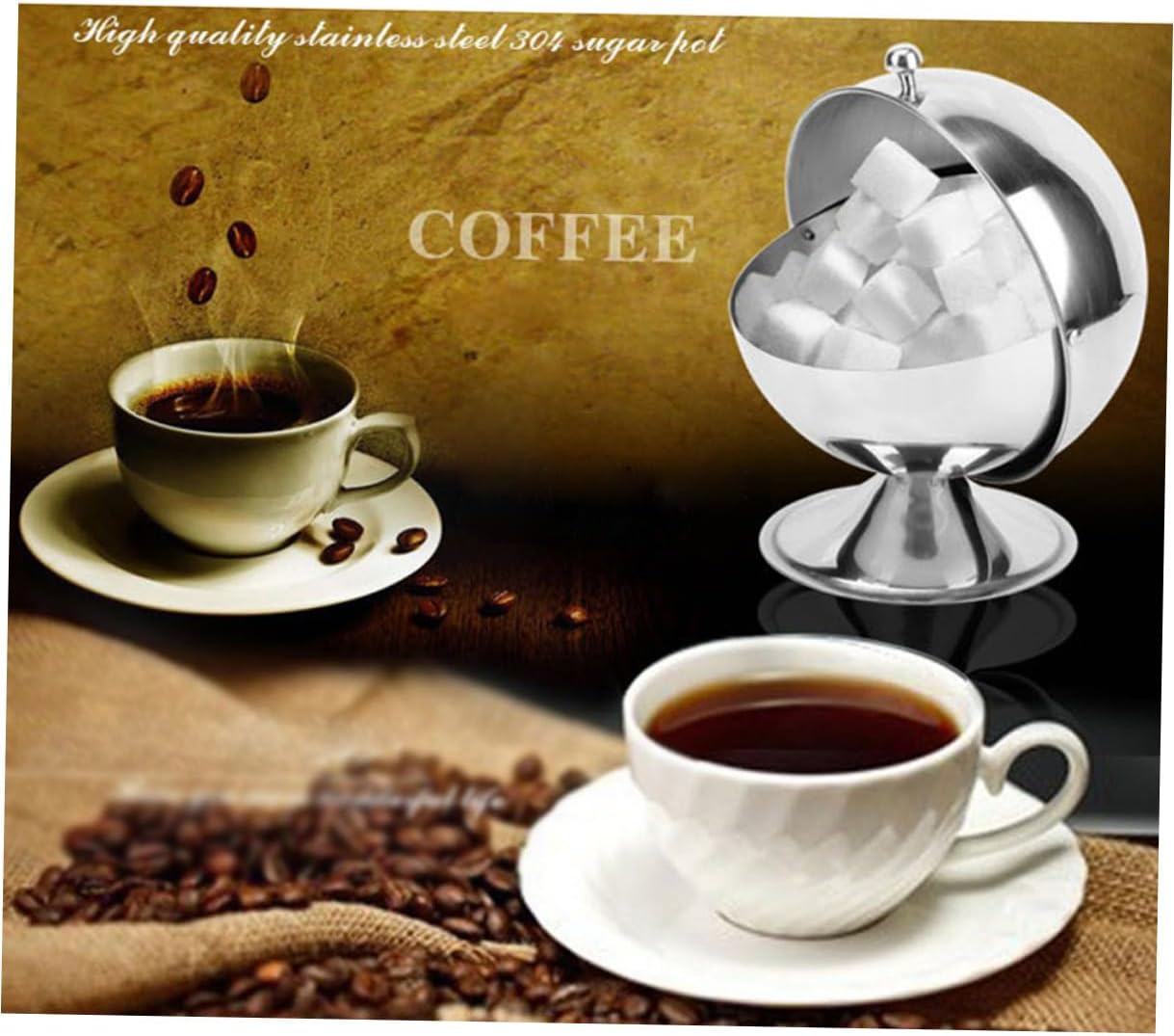 Roll Top Stainless Steel Sugar Bowl, Spherical Candy Jar and Salt Container for Home Kitchen and Party Use