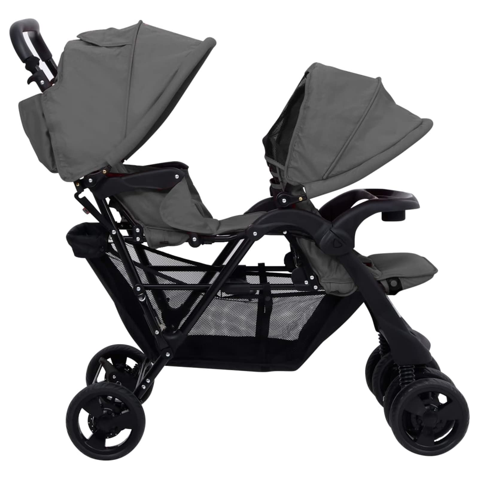 Tidyard Geschwisterwagen mit verstellbare Dach & Ablagekorb Zusammenklappbar Kinderwagen Dunkelgrau Stahl