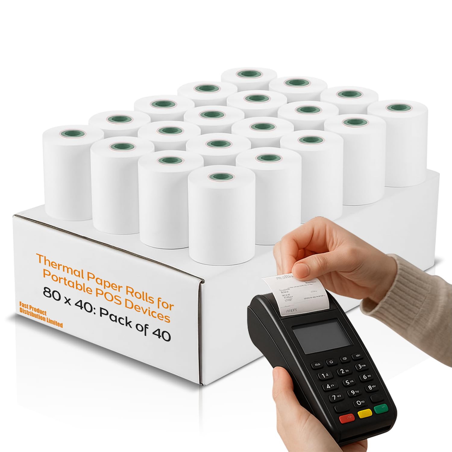 80x40mm Thermal Paper Rolls for Mobile POS Cash Receipt Printers, Thermal Roll of Pack of 40 Rolls for Credit Card POS Machines, Premium Quality BPA-Free Till Rolls Set Compatible with All Devices.