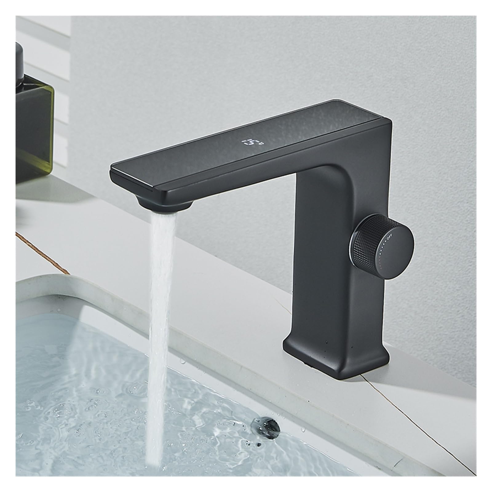 Robinet de lavabo à affichage numérique LED noir mat en laiton avec mitigeur eau chaude et froide