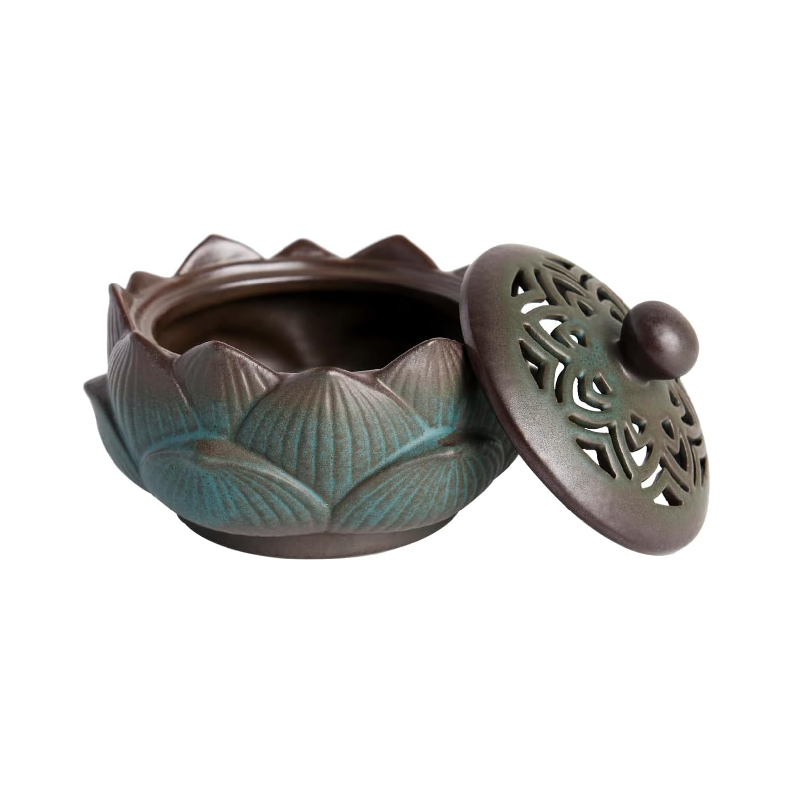 Lotus Ceramic Incense Burner with Lid Green Japanese Style 5.1x2.8in Safe
