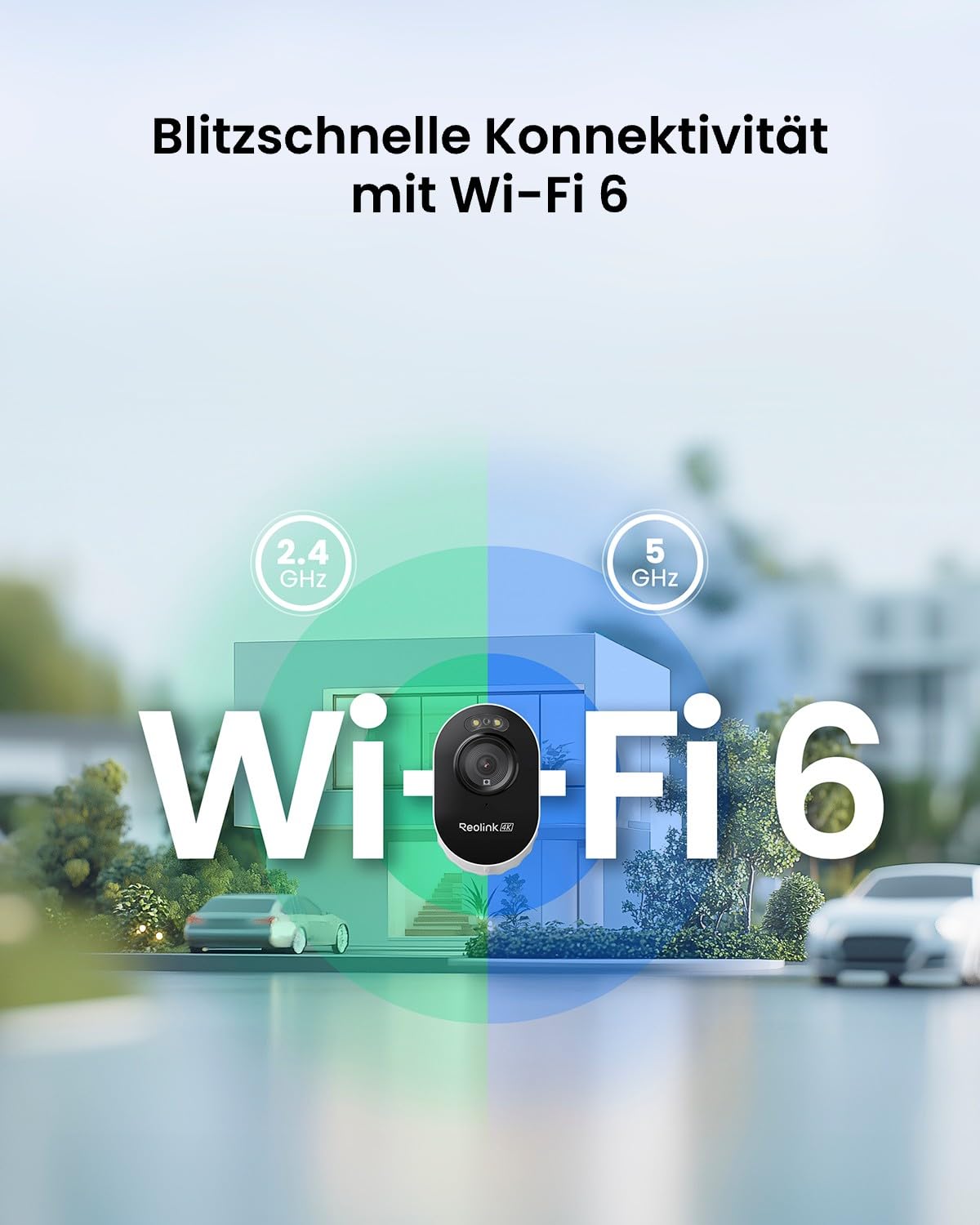 Reolink 4K Wi-Fi 6 Überwachungskamera Aussen mit 2,4/5GHz Dual-Band Wi-Fi | Farb-Nachtsicht, Plug-In WLAN Kamera Outdoor mit 24/7-Aufzeichnung, Intelligente Erkennung, Sirene, Wetterfest, Lumus Pro