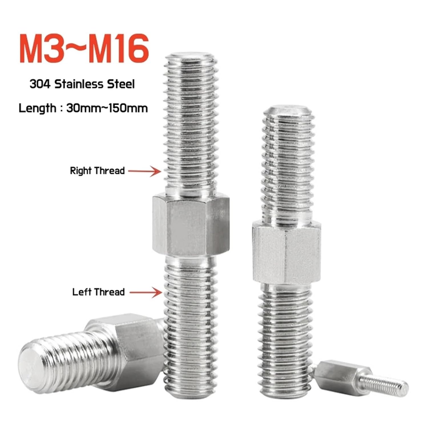 M3 M4 M5 M5 M6 M8 M10~M16 ステンレススチール 左右 スレッド ダブルエンド スレッド ロッド ポジティブ
