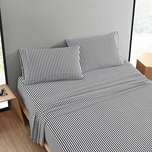 Marimekko - Queen Sheet Set, Premium Cotton Percale Bedding Set with Matching Shams, Lightweight & Breathable Bed Essentials (AJO Black, Queen)
