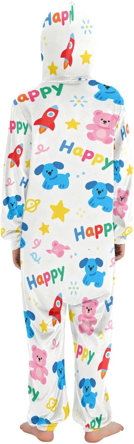 Cute Happy Dog Colorful Unisex Kids Pajamas Soft Cozy Hooded Boys Blanket Sleeper Pjs for Teens Boys Girls pijama