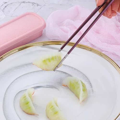 Miniatura 7 de Cubiertos de viaje portátiles, 3piezas, cuchara, tenedor, palillos, acero inoxidable 1810, con estuche y bolsa para la escuela, el trabajo, la