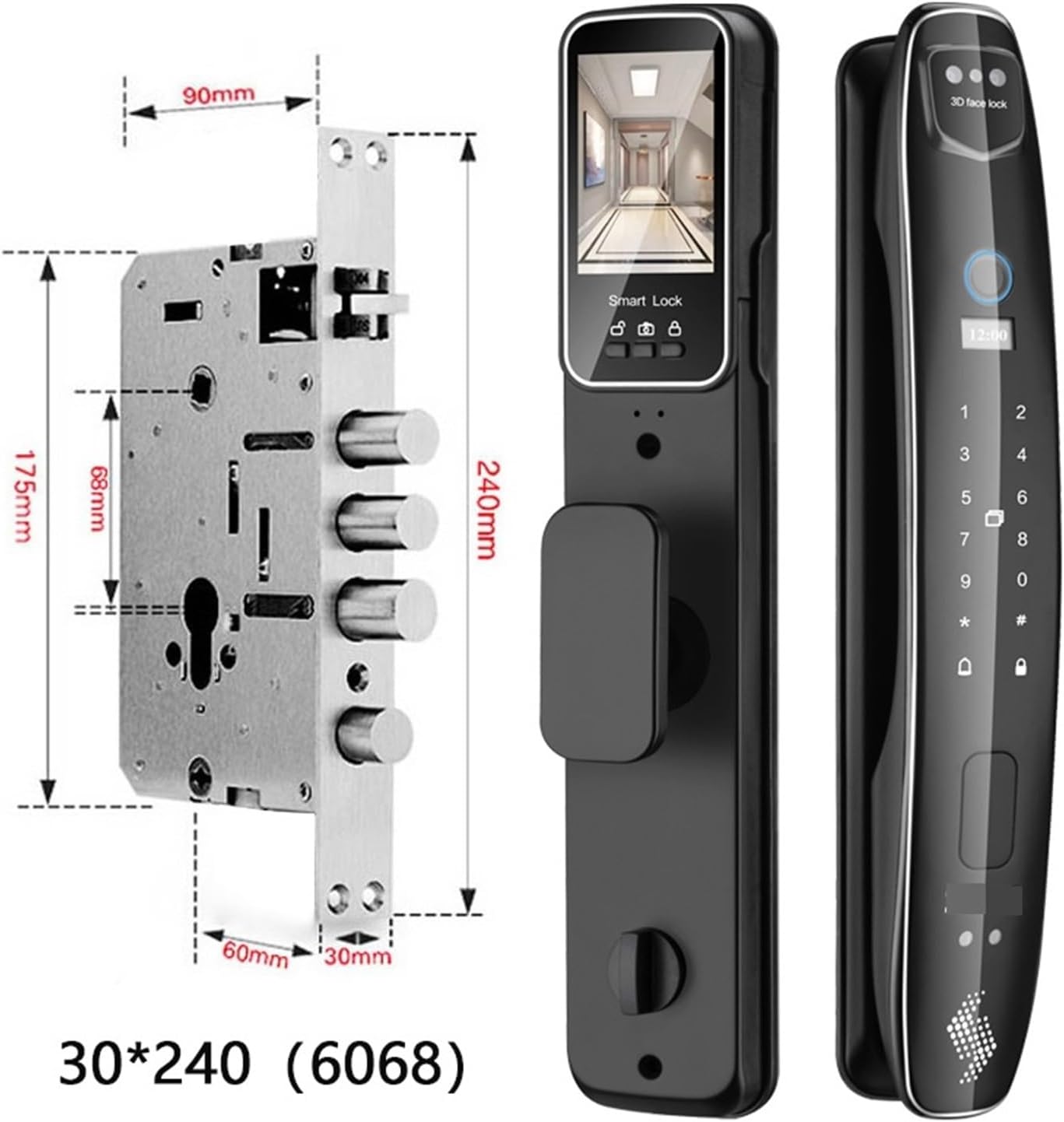 Diagram showing dimensions of the smart door lock mortise body