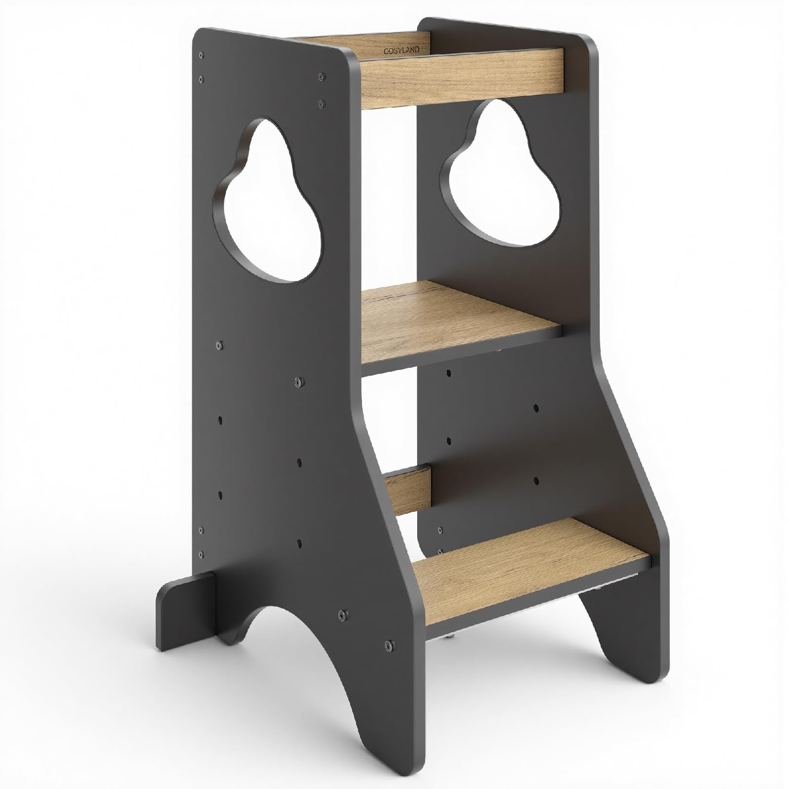 COSYLAND Torre Educativa Bambini, 80 x 50 x 37 cm, Nero E Naturale Classico | Piattaforma regolabile che cresce con il bambino, gradini antiscivolo, adatta da 18 mesi-6 anni, portata fino a 100 kg