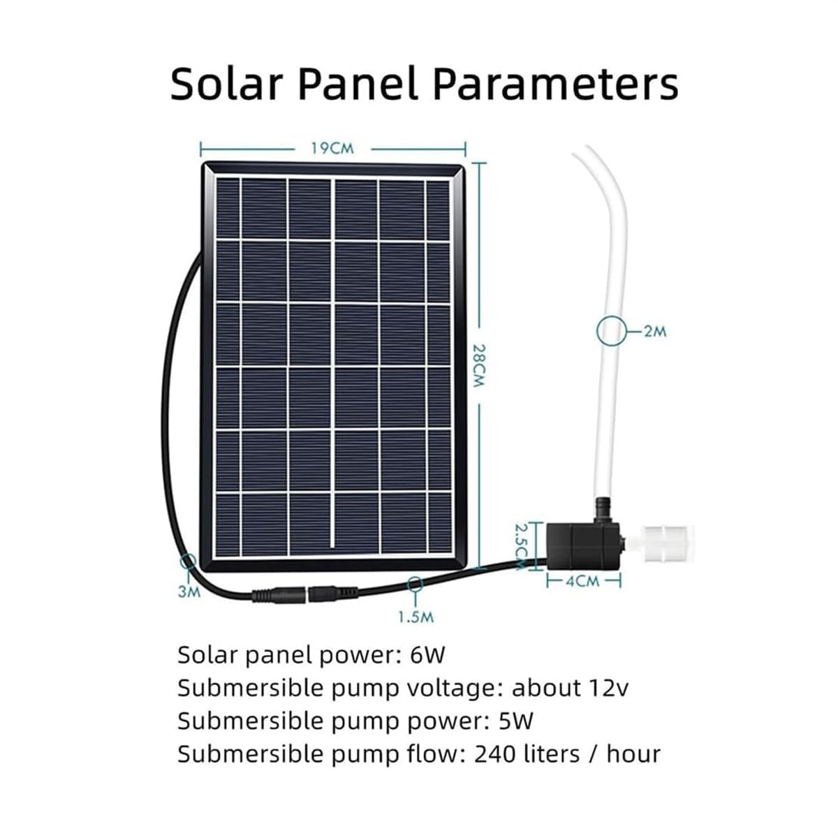 Fuente solar con bomba, fuente de agua independiente para exteriores, panel solar de 6 W, filtro de agua, tubo de agua de 2 m para jardín y patio