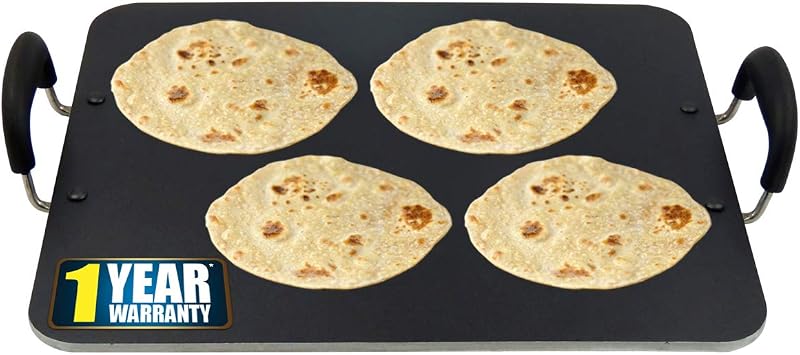 IBELL PT3833 Non Stick Tawa, Dosa Roti Chapati Pathiri Tawa, Large Rectangle Aluminum Body, 38cm x 33cm with 5mm Thickness (Black)