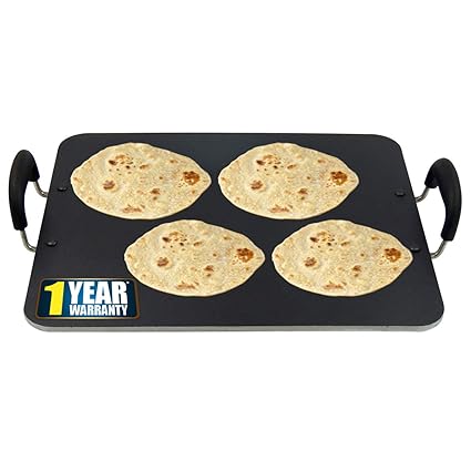 IBELL PT3833 Non Stick Tawa, Dosa Roti Chapati Pathiri Tawa, Large Rectangular Aluminium Body, 38cm x 33cm with 4mm Thickness (Black)