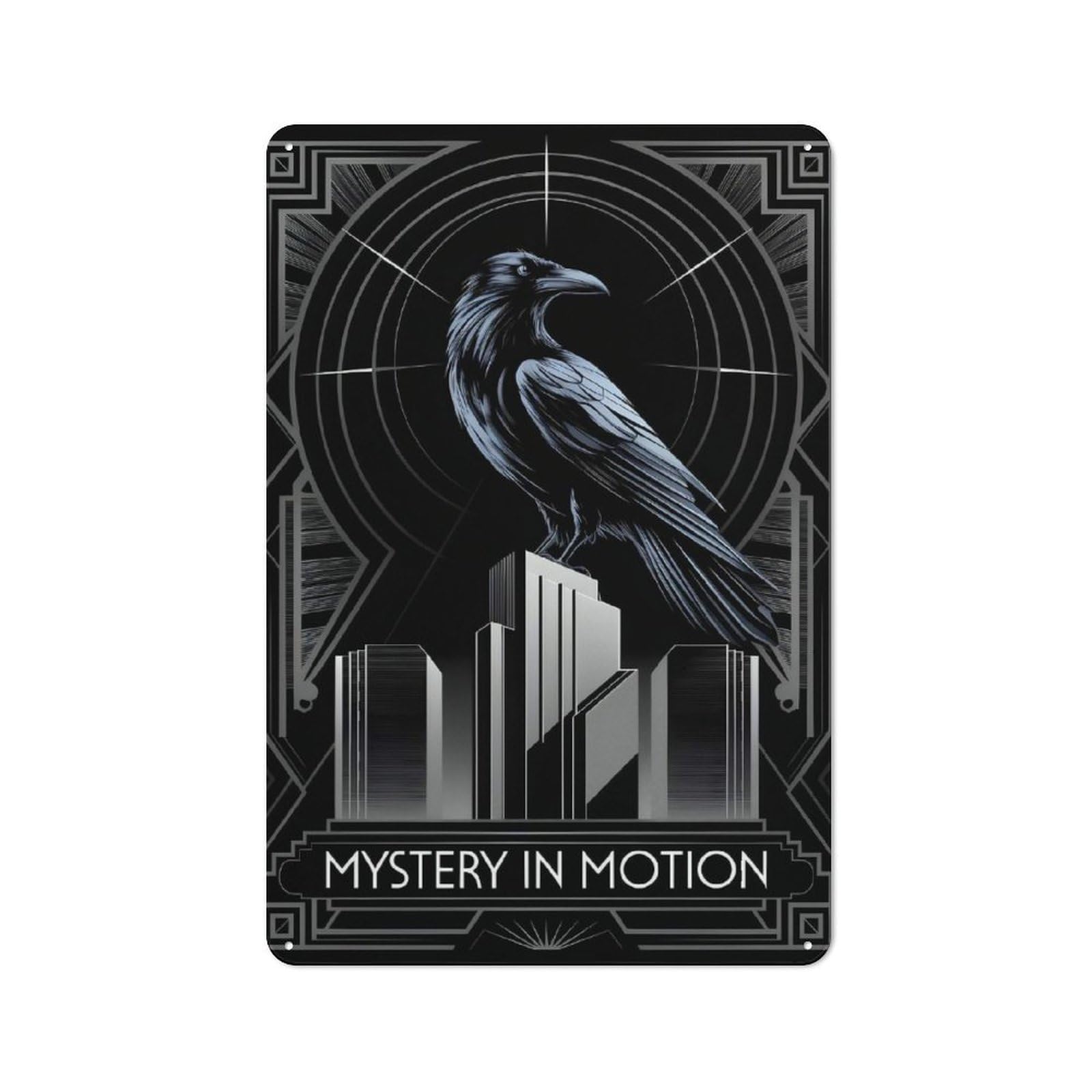 Junmoney Raven Cityscape Art Deco Metal Wall Sign 30X20cm Featuring For Bar Or Restaurant, For Vintage Wall Decor Fans, For Themed Room Decoration