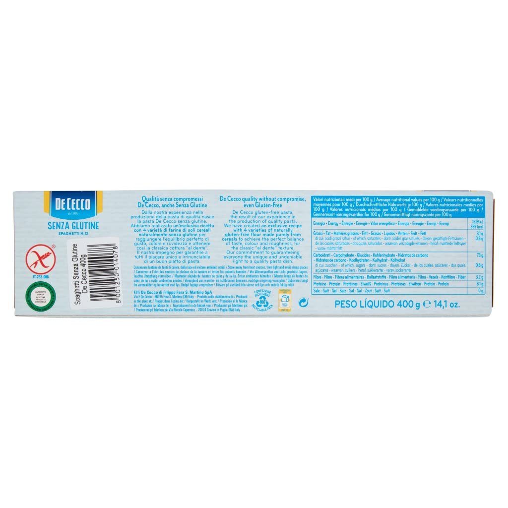 Italian Gourmet Spaghetti senza Glutine pasta glutenfrei 14 x 400g