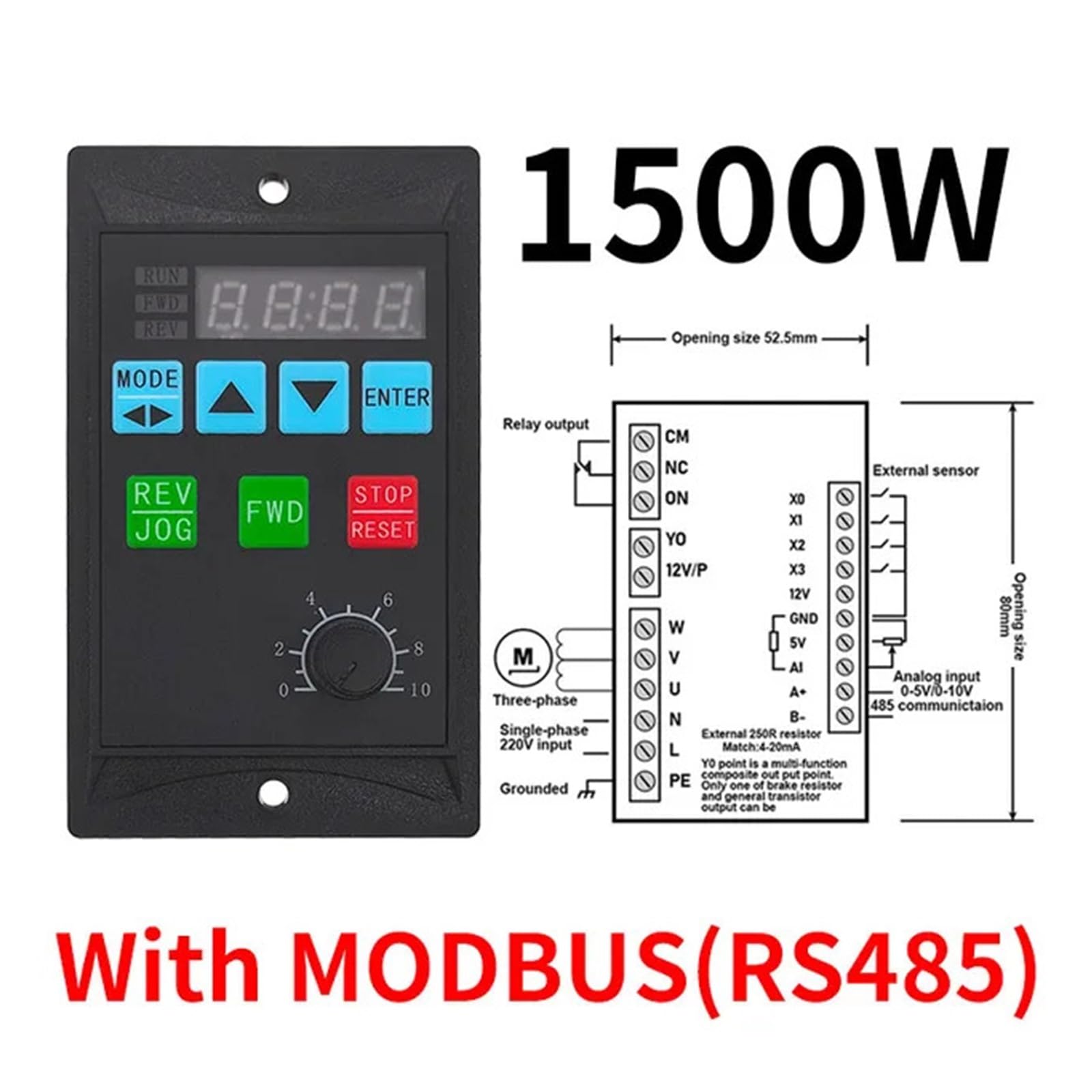 Convertisseur de fréquence Onduleur électrique RS485 1,5 KW Ajouter Un Pilote de Moteur 0,75 KW MCU Entrée monophasée 220 V Sortie triphasée 0,4 KW 1500 W(1500W)