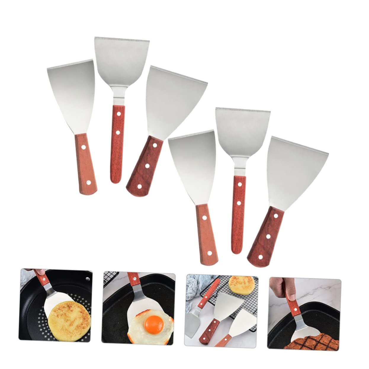 6piezas Espátulas Resistentes Al Calor Para Cocina y Barbacoa Mango De Madera Utensilios De Cocina Para Freír y Asar Herramientas Prácticas Para Hogar y Restaurante