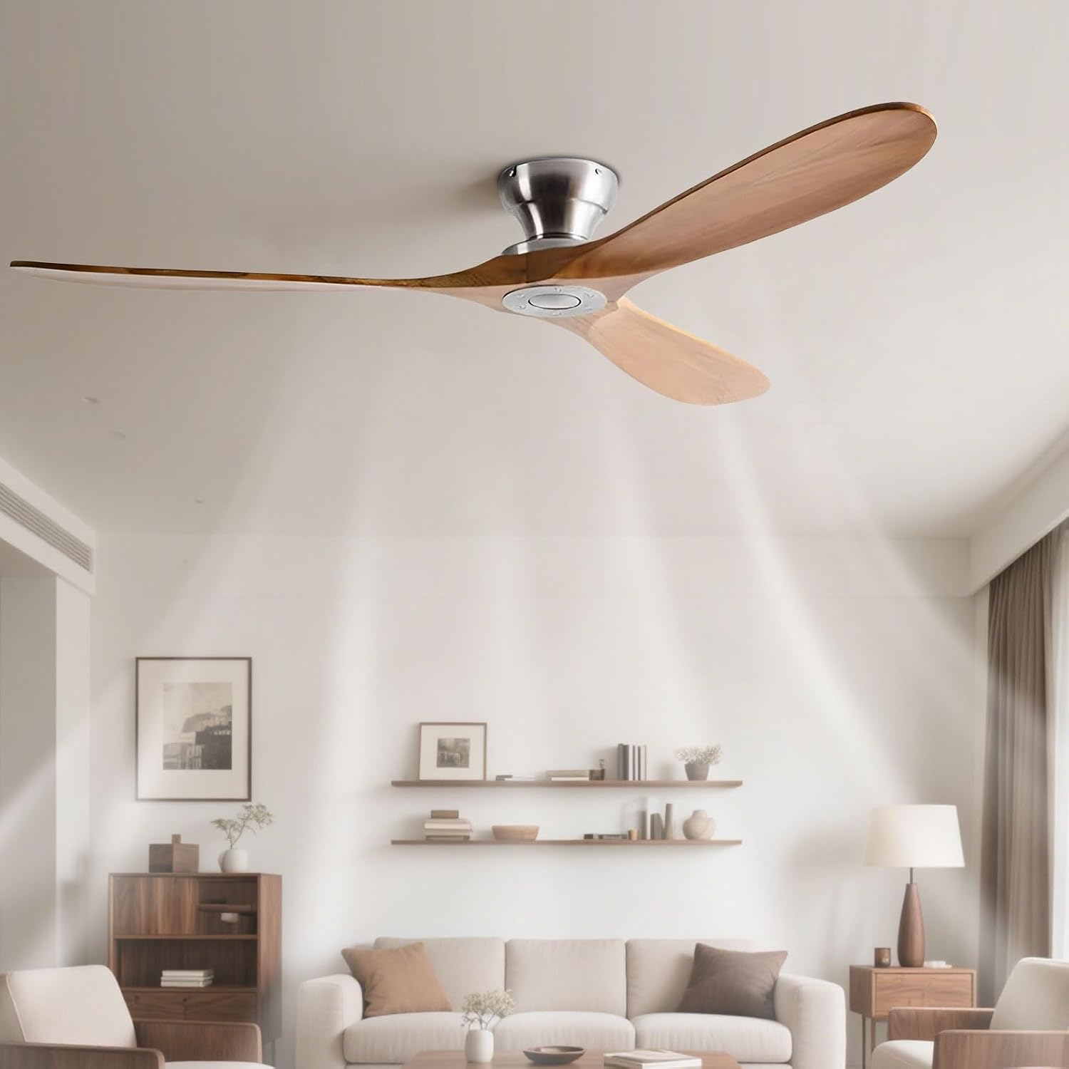 Wood Ceiling Fan No Light Modern Indoor Quiet Ceiling Fan Without Light Remote Control 6 Speed Low Profile Ceiling Fans For Bedroom, Living Room, Dining Room