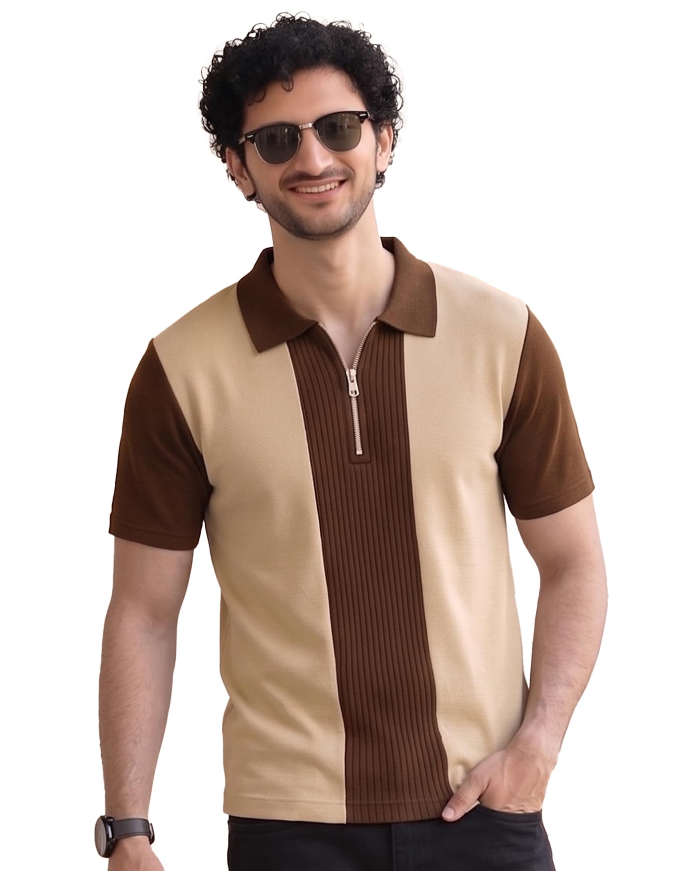 Men's Cotton Rich Polo Tshirt || Vertical Knit Pattern with Zip Collar Half Sleeve Tee || T-Shirts for Mens-image-22