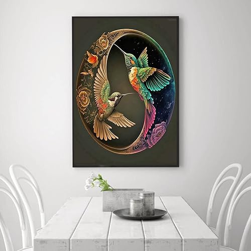 Miniatura 3 de QAZWSX Kits de pintura de diamante de colibrí para adultos, Yin Yang Animal Kit de pintura de diamantes para niños principiantes con gemas de