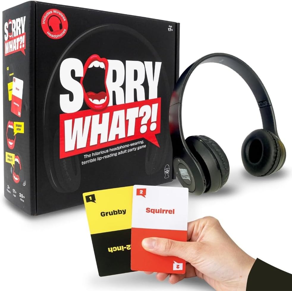 sorry what game - uncensored lip reading party games for adults - based on the headphone challenge tiktok trend - 2+ players 40,000 funny phrase combos - card games for adults & friends (ages 17+) adult edition (age 17+)